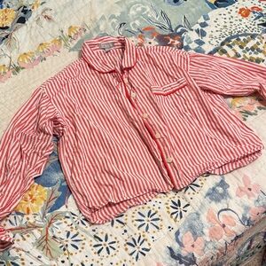 J. Crew Cropped Red and White Striped Button Down Pajama Shirt